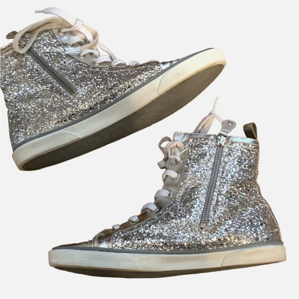 Jimmy Choo Silver Glitter High-Top Sneakers - Picture 7 of 8